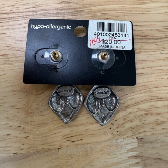 Chicos Hypo-Allergenic Geometric Pierced Earrings Gold & Silver With Black & Cre - Picture 3 of 4